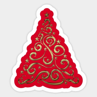 Gold Metal Swirl Christmas Tree Sticker